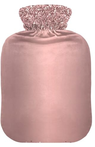 Botellas de agua caliente con cubierta suave, calentador de pies con cubierta suave, bolsa de agua caliente minimalista de oro rosa para compresión caliente y fría, tamaño mediano