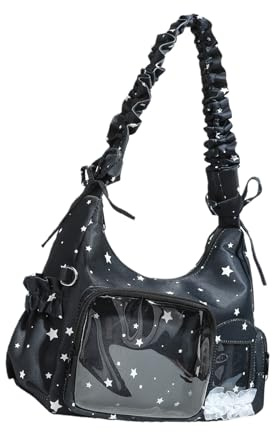 Arecobticy Elegante bolsa de nailon para las axilas inspirada en el anime con motivos de estrellas, ligera, perfecta para el hombro de adultos, Black