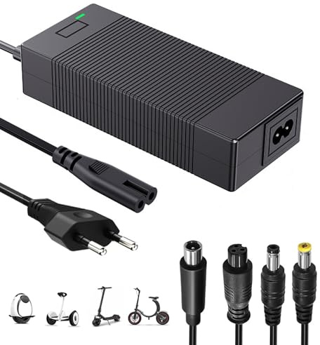 Caricabatterie per Monopattino Elettrico 42V 2A per Batteria al Litio 36V, Caricabatterie Hoverboard con 4 Connettori Universali per Xiaomi M365/Pro 2, Segway Ninebot ES1/ES2/ES3/ES4
