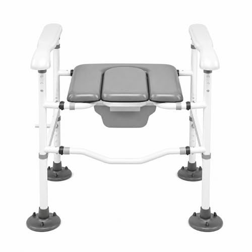 Raised Toilet Seat for Seniors, Toilet Seat Riser with Handles & Padded Seat, Supports up to 150kg, Height & Width Adjustable, Bedside Commodes for Elderly, Pregnant