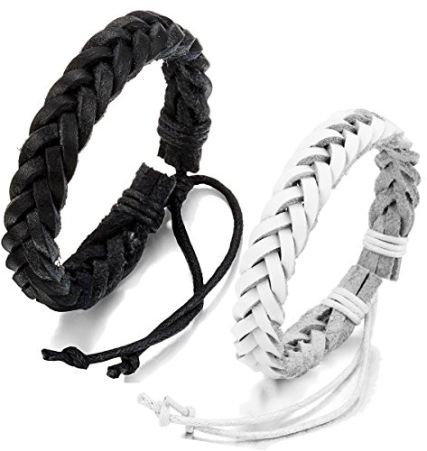 JewelryWe Schmuck Leder Armband geflochten Lederarmband Lederkette Armreif Surferarmband Verstellbare Größe für Herren Damen