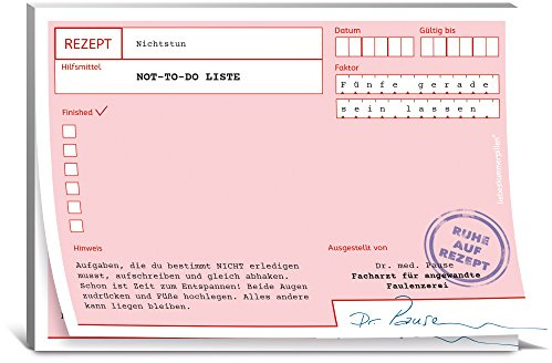 KULTFAKTOR GmbH Rezeptblock Ruhe auf Rezept Not to-Do-Liste rosa-Weiss 10,5x14,8cm Einheitsgröße