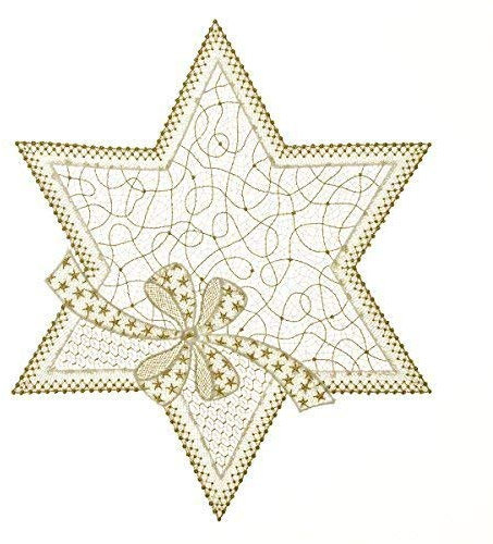 Plauener Spitze Deckchen Heiligabend 32 cm, Tischschmuck, Deko, Tischdekoration (Ecru-Gold)