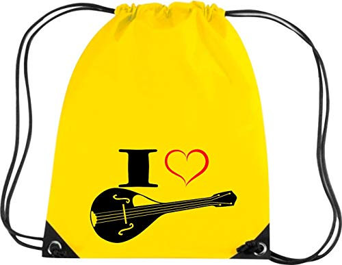Shirtstown Premium Gymsac Musique I Love Mandoline, Yellow