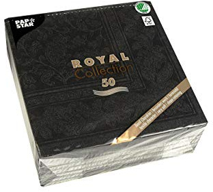 Papstar, 50 Servietten ROYAL Collection 1/4-Falz 40 cm x 40 cm schwarz Ornaments, #19828