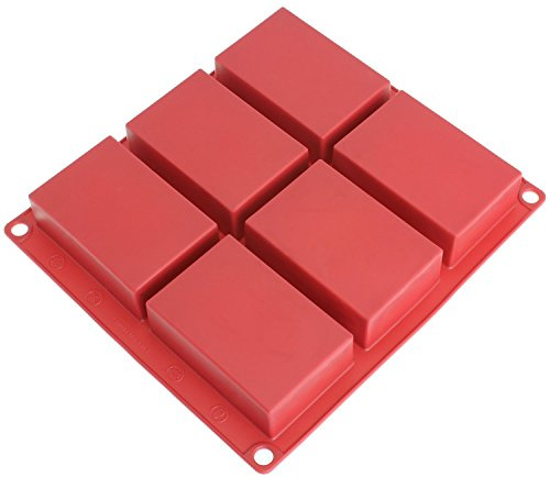 Freshware SP-100RD 6-Cavity Rectangle Premium Silicone Soap Bar and Resin Mold, Red