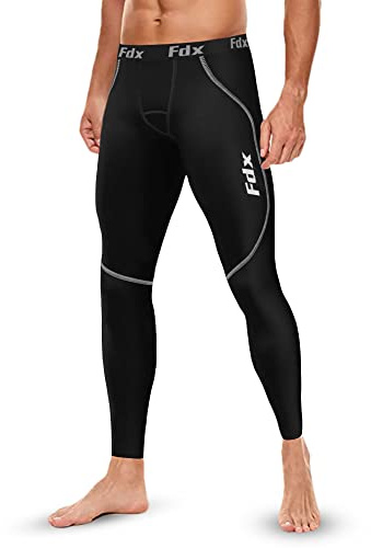 FDX Men’s Super-Thermal Compression Tights, Highly Breathable Lightweight Leggings Elastic Cool Quick Dry Base Layer Bottom Trouser for Running Gym, Workout Training Exercise Fitness (Grey, Small)