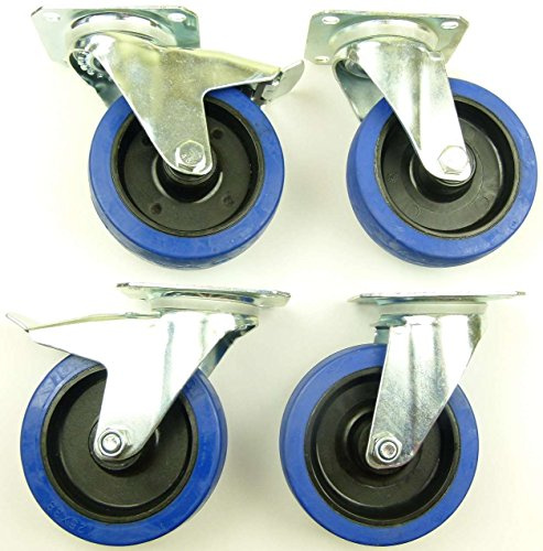 1 Satz 125mm Blue Wheels Lenkrollen mit/ohne Feststellbremse/Bremse Lenk/FS Transportrollen Blau 200kg / Rad - INDUSTRIEQALITÄT (2x Brems + 2x Lenk)