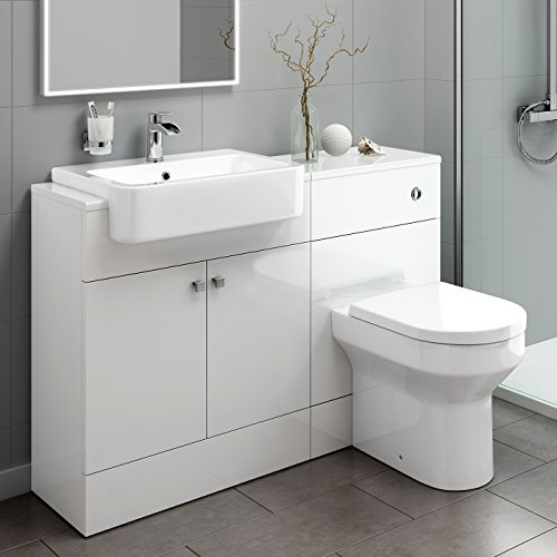 Premium Gloss White Vanity Basin Unit + Back to Wall Toilet Storage Furniture Set MV2003