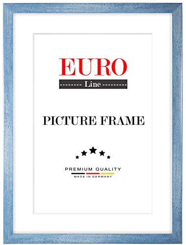 EUROLine35 Holz Bilderrahmen 25 x 35 cm nach Maß - Farbe: Hellblau Gewischt | Größe wählbar | mit Antireflex Acrylglas | Rahmen für Foto | Poster | Puzzle