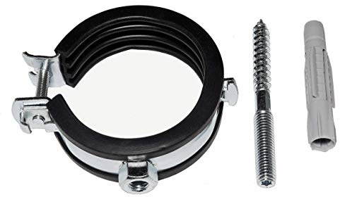 rohrfix-24 10 Stück (Set) Gelenkrohrschellen 40-43 mm / 1 1/4 Schwarz + Stockschrauben + Dübel (Stockschraube M 8x150 mm) - Rohrleitungsbefestigung - Gelenkrohrschelle - Rohrschelle