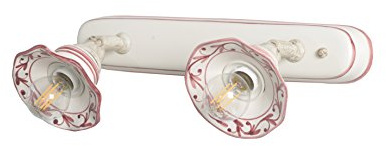 VANNI LAMPADARI - Applique da Parete Interno Edera - Lampada da Parete Orientabile 2 Luci- in Ceramica Decorata a Mano - Applique Camera da Letto - Bagno - Cucina – Soggiorno, Rosa