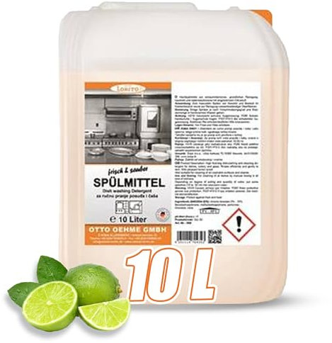 Lorito frisch & sauber Spülmittel 10 L - Geschirrspülmittel flüssig mit Limonen-Duft, Schonendes & hautfreundliches Handspülmittel gegen hartnäckige Verunreinigungen
