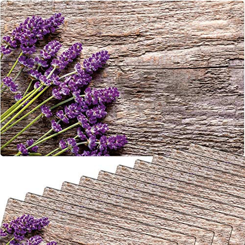 matches21 - Set di 12 Tovagliette Americane con Motivo Lavanda su Legno Marrone, Sottopiatto, 43,5 x 28,5 cm, Lavabili