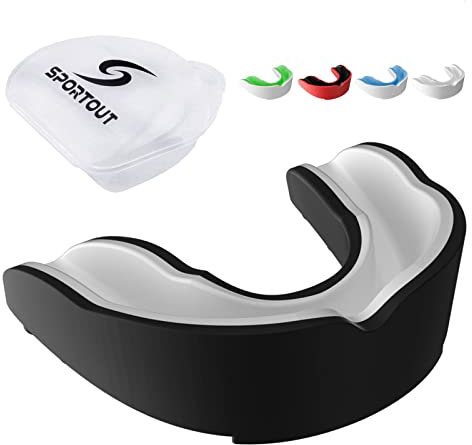 Sportout Mundschutz mit transparenter Hülle, perfekt für Karate, Lacrosse, Hockey, Fußball, Rugby, MMA, Boxen, Kampfsport, Wrestling, Roller Derby und andere Kontaktsportarten (Black&white, 2)