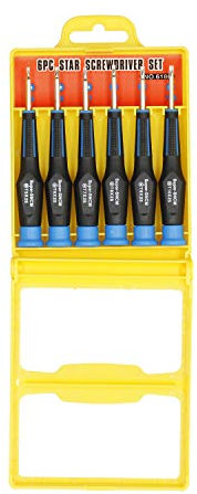 Ferrestock FSKCS6TX Set de 6 destornilladores Torx de precisión con mango de acetato bi-material con distintos colores para diferenciarlos, ideal para trabajos de relojería y electrónica