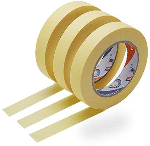 TIYUPA 3 Rotoli Carta Adesiva per Mascheratura, Nastro Adesivo di Carta, 25MM x 50M Nastro Coprente per Imbianchino e Mascheratura Rifinitura Carrozzieri