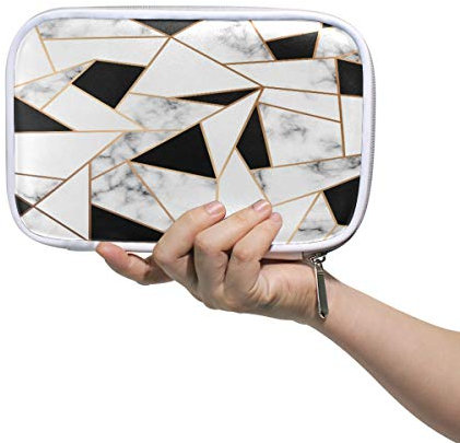 RXYY Federmäppchen schwarz Weiß Gold Linien Marmor Geometrisch, Halter Mäppchen Reißverschluss Schreibwaren Reise Beutel Bürste Kosmetik Stifttasche für Schule Mädchen Jungs