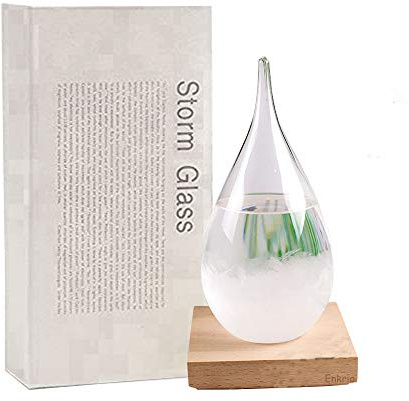 Enkrio Storm Glass Weather Predictor, Barometer Bottle with Wood Base for Home & Office Decoration - Weather Station (Medium)