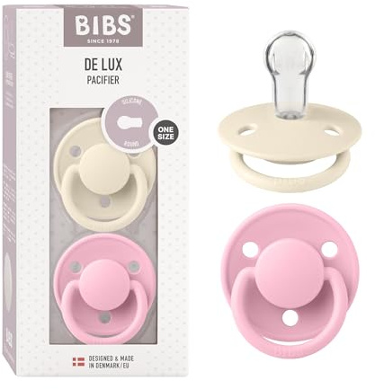 BIBS De Lux Ciuccio confezione da 2 pezzi. Privo di BPA, Tettarella tonda. Silicone, Misura unica, Ivory/Baby Pink