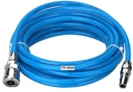 TEN-HIGH Tuyau à air 5m PU polyuréthane Tuyau pneumatique avec Raccord 5 mm ID x 8 mm OD Bleu pour outils pneumatiques,gazoduc,etc, L'épaisseur 1,5mm