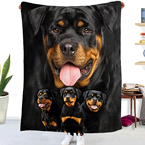 Kuscheldecke Flauschig Rottweiler Motiv 150x200, Flanell Fleecedecke Sofadecke Blanket, Hochwertige Wohndecke, Weich Warme Decke für Erwachsene und Kinder Jugendliche