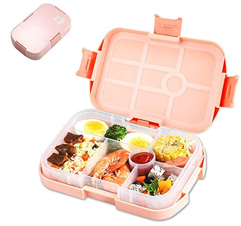 SGAONSN Children's Lunch Box with Compartments, Bento Box with 6 Compartments and 1 Silicone Seal Keep Food Fresh, Lunch Box Compartments for Microwaves and Dishwashers, for School and Picnics (Pink)