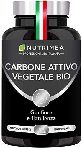 Carbone Vegetale Per Gonfiore Pancia I Biologico | 60 Capsule | Nutrimea | Allevia i Disturbi Intestinali | Carbone Attivo Per Gonfiore Addominale, Flatulenza e Meteorismo | Dosaggio Ottimale