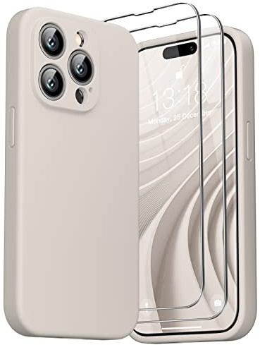 GOODVISH for iPhone 14 Pro Max Case Silicone,2-Screen Protectors,Stone Grey | Full Body&Camera Protection, Premium Liquid Silicone, Shockproof Phone Case, Soft Touch&Anti-Scratch Microfiber Lining Cover