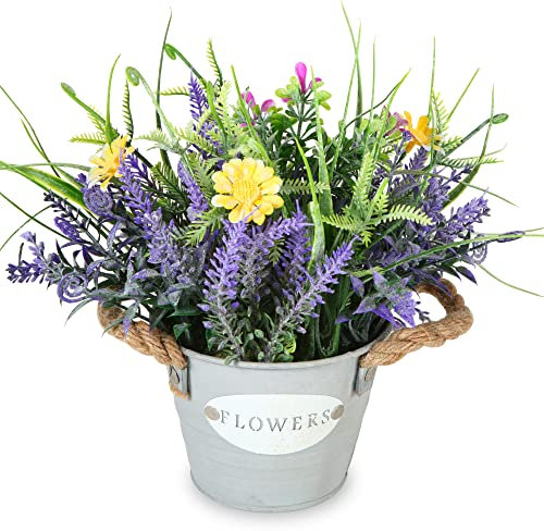 MIXROSE, Piante artificiali con fiori di lavanda in un vaso alto 25,4 cm, adatte come decorazione per casa, cucina, patio, tavolino da caffè, casa colonica, camera da letto, bagno