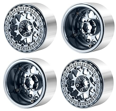 RCLIONS 2.2 Beadlock Wheels 35mm RC Car Aluminum Rims for AXIAL Wraith RR10 TRX4 1/10th RC Crawler Truck Car (Titanium)