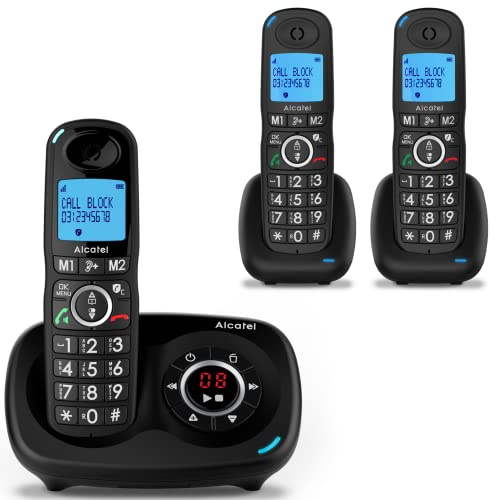 ALCATEL XL595 B Voice Trio - Senior Cordless Phone With Answering Machine - Large Backlit Display - Handsfree - Call Barring - Audio Boost - 14 Min Answering Machine - 3 Handsets - Black