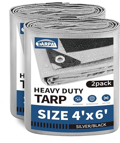 TARPAL Small Tarps 4x6 Feet(2-Pack) Heavy Duty Tarp 10.5Mil,Silver/Black