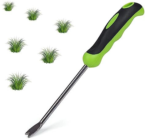 Ruikdly Manueller Unkrautjäter Wurzeljäter mit Handgriff Manueller Garten Weeder Unkrautstecher Edelstahl zum Graben Edelstahl Gartenarbeit Gabel Unkrautkratzer für Graben, Jäten, Bodenlockern