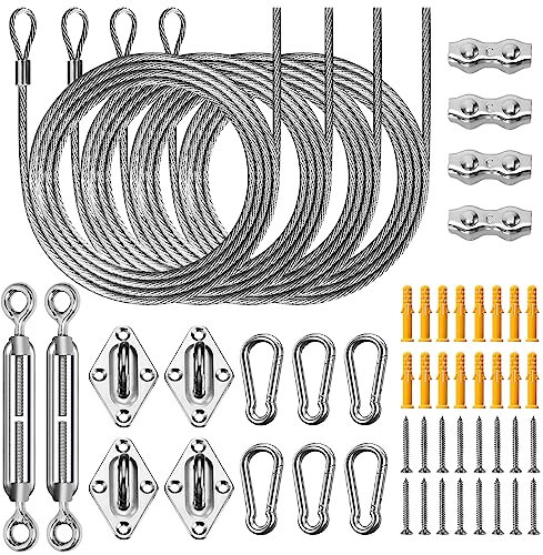 UIRWAY Shade Sail Hardware Kit, 52Pcs Stainless Steel Hardware Kit for Rectangle Triangle Canopy, Heavy Duty Anti-Rust Hardware Kit Set for Outdoor Garden Patio(6Inch +304 Stainless Steel Wire Rope)