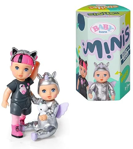 BABY born Minis Doppelpack mit Minis-Puppen Noah und Billie mit Farbwechseleffekt, Stickerbogen und Accessoires, 906057 Zapf Creation