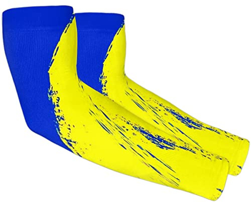 FJAUOQ Mangas de brazo de refrigeración con grafiti azul y amarillo para mujeres y hombres, protección solar UV, bonitas fundas para brazos