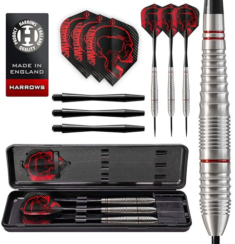 Harrows Rage Tungsten Style Darts | Steeldarts-Set mit Tragetasche | 21g, 22g, 23g & 24g| Enthält Speedline-Schäfte und 100-Mikron-Rage-Flights (24g)