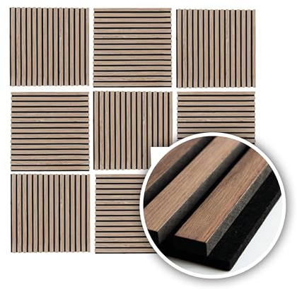 KAISER plastic® Akustikpaneele | Farbe: Eiche und Walnuss | Wandpaneele in verschiedenen Formaten | Deko Wohnzimmer | Wanddeko in Holz | Akustik Paneele Wand | Lamellenwand (60 x 60 cm - 2STK.)