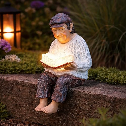 Garden Mile Solar Grandad Garden Ornament Light Handpainted Resin Statue Gift for Grandad, Birthday or Father’s Day Present Garden Decoration Sentimental Gift Solar Memorial Ornament