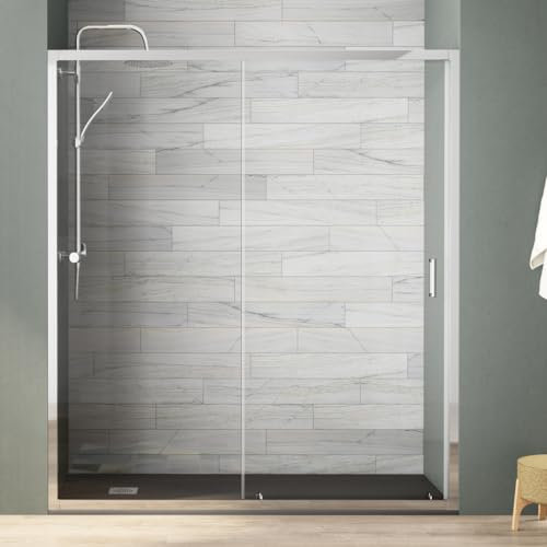 Mampara de Ducha Frontal Corredera 1 Puerta 1 Fijo | Vidrio Templado 5mm Antical Altura 190cm Transparente | Perfil Cromo Brillo 160cm (Adaptable 158-162cm)