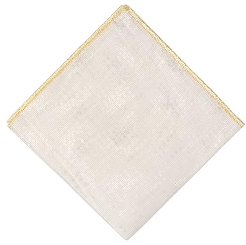 Hell Blues Herren Einstecktuch, Leinen, cremefarben mit farblich besticktem Rand, Anzugzubehör für Hochzeit, formelle Veranstaltung, 24 cm x 24 cm