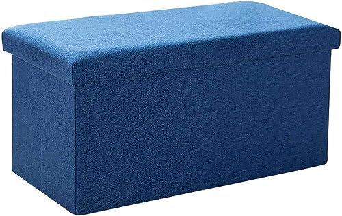 Fußhocker, Ottomane, Fußstütze, Klappbank, rechteckige Aufbewahrungsbox aus Leinen mit Deckel, Fußstütze, Hocker, Sitz, Schuhbank, geeignet für Terrasse, Wohnzimmer, Flur, 76 x 38 x 38 cm (3