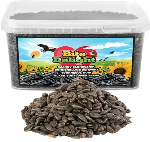 Bite & Delight Semillas de Girasol Negras para Aves Silvestres - alimento Natural para pájaros - Ideal para Invierno y Verano - Comida Alta en energía - Apto Todo el año - 2500ml - 1,1kg