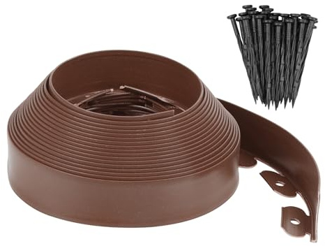 M METERXITY Borde de Jardín - 40 Pies Borde de Jardín Plástico con 36 Picos Aplicable a Parterres/Césped/Patio (40FT x 2.36IN, Marrón Oscuro)