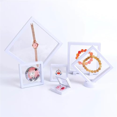 LXHZSY Schweberahmen PE-Film-Brosche, Münze, Edelsteine, Schmuck, Aufbewahrungsbox, Ausstellungsdekoration, schwebender Ring, Ohrringe, Präsentationsständer(WHITE,50 50 20mm)