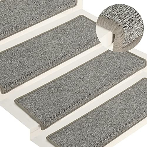 XLDZ Matte Red Carpet Stair Treads - 15 Pack, Stair Mats for Wooden Steps, Protective Step Carpets, for Children, Elderly, and Pets, Stair Runner(White and Grey)