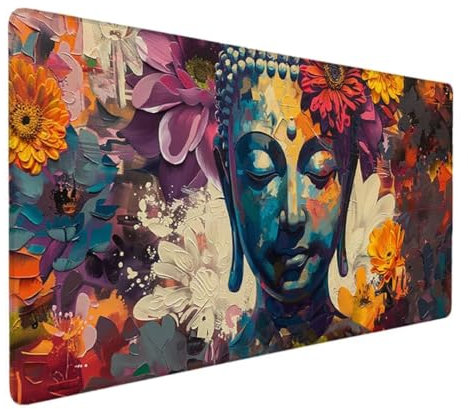 XXL- Tapis de Souris Gaming Souple pour la Rapidité et Le Contrôle, 800 x 300 x 3mm, Caoutchouc Antidérapant, Tissu Micro Texturé (Rose Statue De Bouddha) Tapis de Souris Ergonomique pour Gamer I-6I