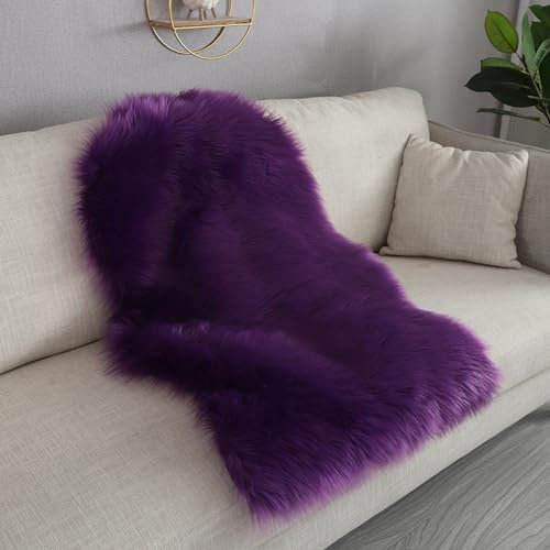 YUGWNN Lila Lammfell Imitat Fellteppich Kunstfell Teppich,für Stühle Sofa Schlafzimmer Kinderzimmer,60x120cm/23.6x47.2in