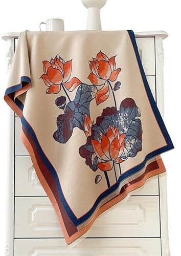 Keninll Schal für Damen, Kaschmir-Schal, Quaste, chinesischer Lotus, Winter, modisch, weich, warm und bequem, Orange, 71*25 inch
